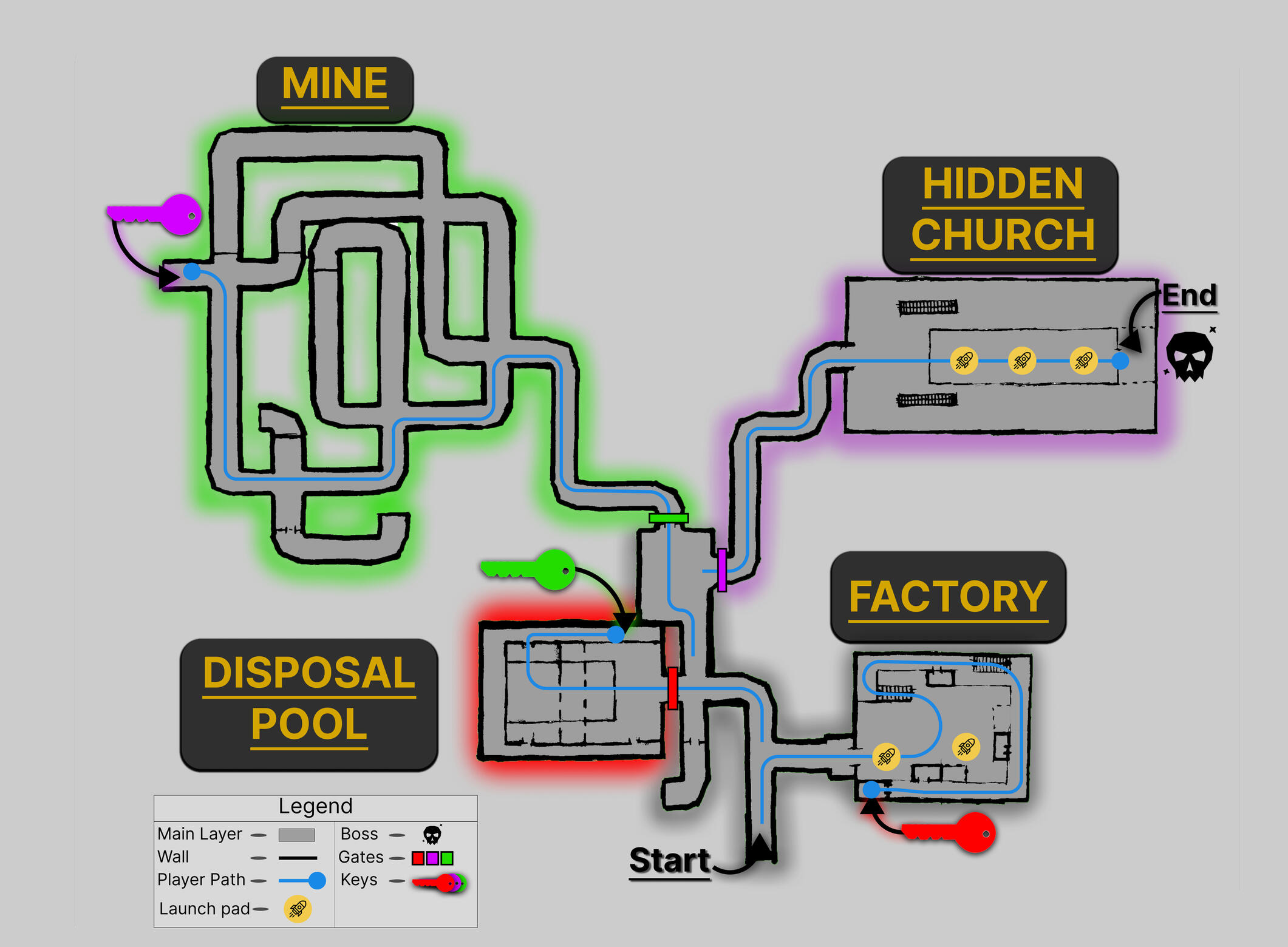 Designed to push movement, awareness, and pacing across four distinct underground stages.